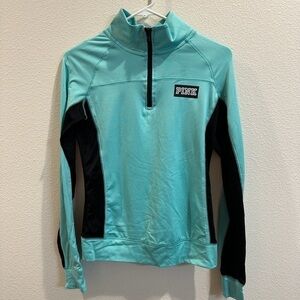 Victoria's Secret PINK Teal and Black Quarter-Zip Pullover